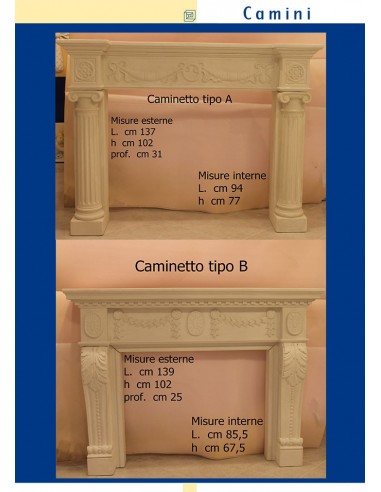 KAMIN IN GIPS CERAMIZZATO ART.L. cm.137 x h.102 x p.31