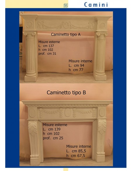 CAMINETTO IN GESSO CERAMIZZATO ART.A  L.cm.137 x h.102 x p.31