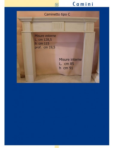 CHIMENEA DE YESO CERAMIZZATO ART.C L. cm.128 x h.115 x p.19,5