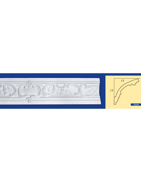 CORNICE DA PARETE PER INTERNI  IN GESSO CERAMICO VERNICIABILE  204 ASTA DA 1,5 MT
