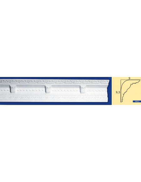 CORNICE DA PARETE PER INTERNI  IN GESSO CERAMICO VERNICIABILE 211 ASTA DA 1,5 MT