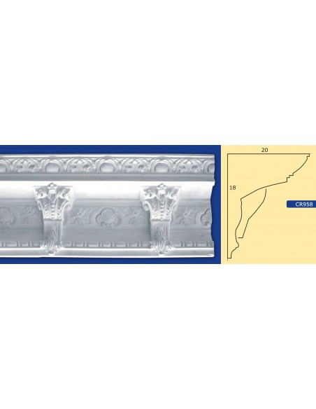 CORNICE DA PARETE PER INTERNI  IN GESSO CERAMICO VERNICIABILE ART.  958  ASTA DA 1,5 MT