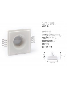 LED-EINBAULEUCHTE IN GIPS QUADRAT, UNTEN, ART.1 MIS. cm.12X12x2.5