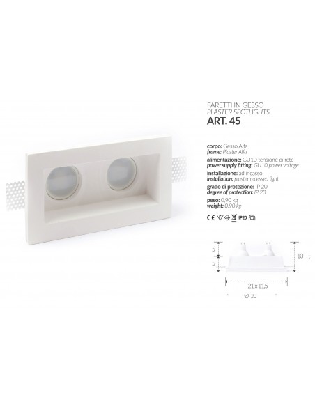 DOWNLIGHT PLASTER SQUARE LOW ART.1 MIS. cm.12X12x2.5