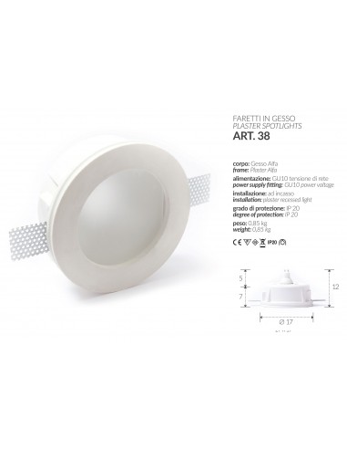 LED-EINBAULEUCHTE IN GIPS QUADRAT, UNTEN, ART.1 MIS. cm.12X12x2.5