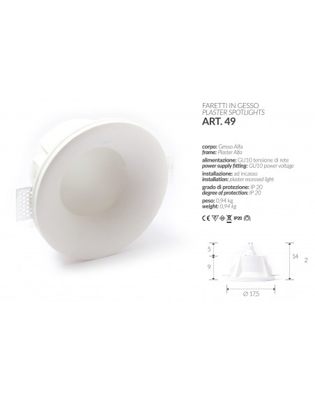 DOWNLIGHT PLASTER SQUARE LOW ART.1 MIS. cm.12X12x2.5