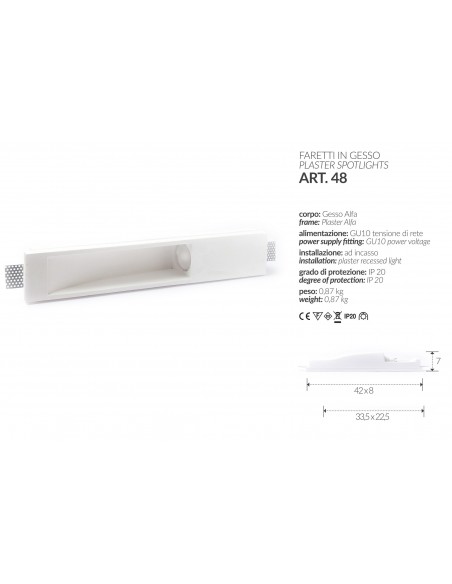 LED-EINBAULEUCHTE IN GIPS QUADRAT, UNTEN, ART.1 MIS. cm.12X12x2.5