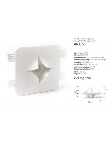 DOWNLIGHT PLASTER SQUARE LOW ART.1 MIS. cm.12X12x2.5