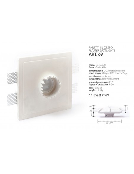DOWNLIGHT PLASTER SQUARE LOW ART.1 MIS. cm.12X12x2.5