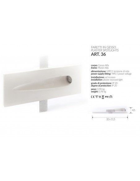 PORTA FARETTO IN GESSO cm.32x11 da incasso completo di anello 