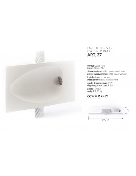 DOWNLIGHT PLASTER SQUARE LOW ART.1 MIS. cm.12X12x2.5