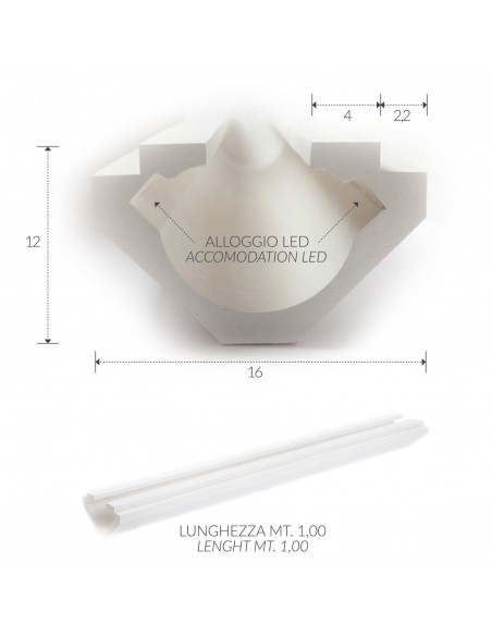 CORNICE IN GESSO CERAMICO DA PARETE PER INTERNI  VERNICIABILE  201 Asta  da mt.1,5