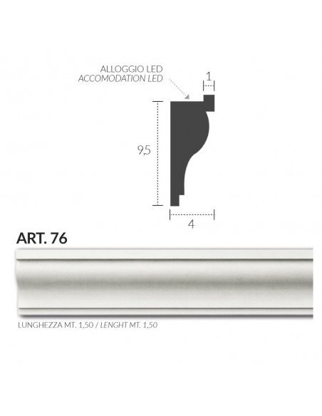 PROFILO CORNICE IN GESSO  VERNICIABILE PER STRIP LED MT.1