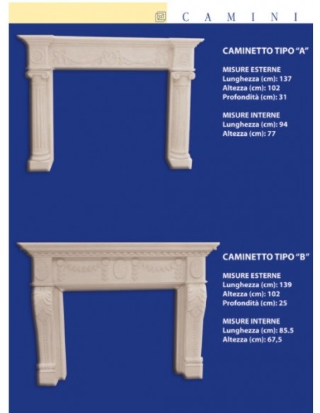 KAMIN IN GIPS CERAMIZZATO ART.L. cm.137 x h.102 x p.31