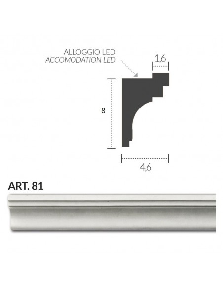 PROFILO CORNICE IN GESSO  VERNICIABILE PER STRIP LED Cf.3 Metri