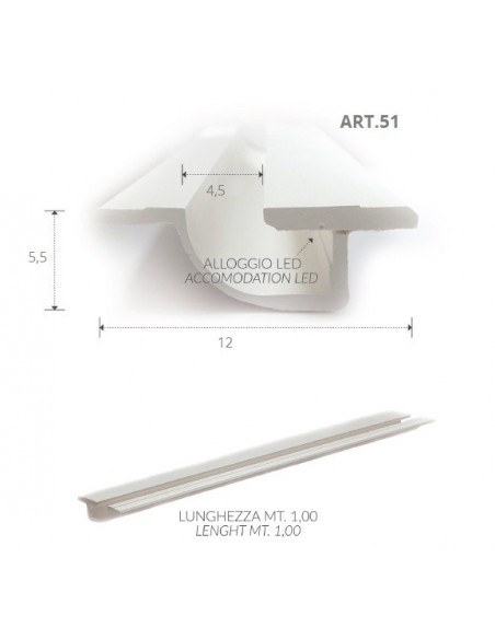 PROFILO CORNICE IN GESSO  VERNICIABILE PER STRIP LED MT.1