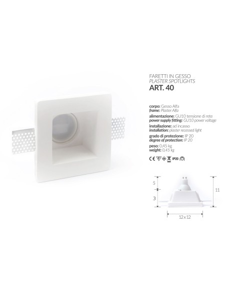 DOWNLIGHT PLASTER SQUARE LOW ART.1 MIS. cm.12X12x2.5