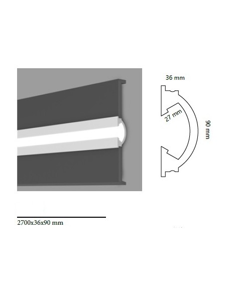 Cornice per Strip Led in poliuretano duro polimero Asta mt.2.7 KD112