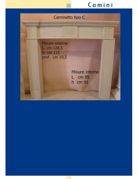 CHIMENEA DE YESO CERAMIZZATO ART.C L. cm.128 x h.115 x p.19,5