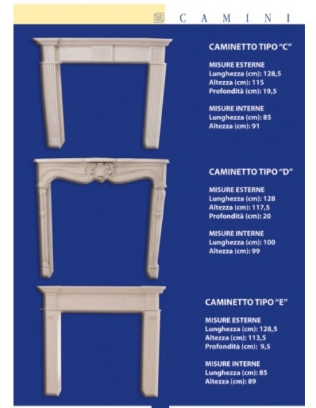 CAMINETTO IN GESSO CERAMIZZATO ART.C  L.cm.128 x h.115 x p.19,5