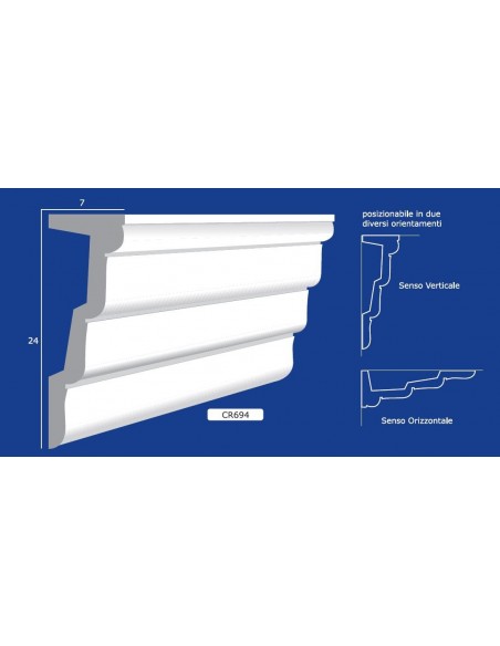 CORNICE DA PARETE PER INTERNI  IN GESSO CERAMICO VERNICIABILE  ART. 694 ASTA DA 1,5 MT
