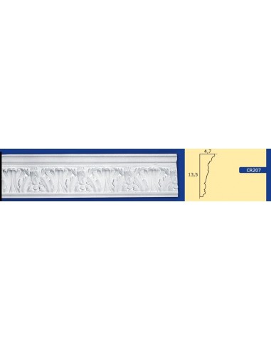 CORNICE DA PARETE PER INTERNI  IN GESSO CERAMICO VERNICIABILE  207 ASTA DA 1,5 MT