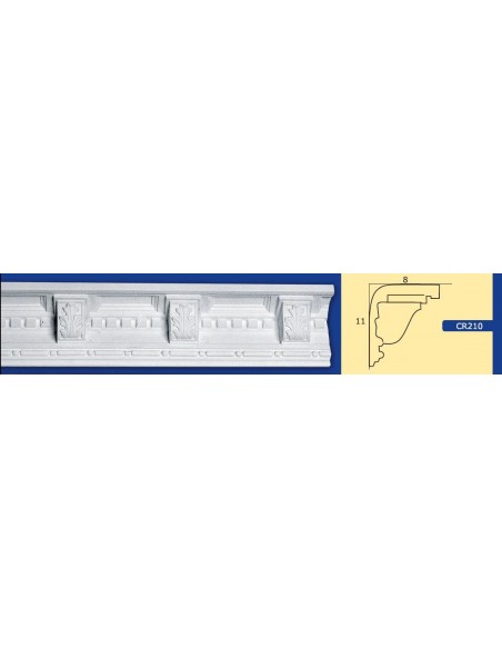 CORNICE DA PARETE PER INTERNI  IN GESSO CERAMICO VERNICIABILE 210 ASTA DA 1,5 MT