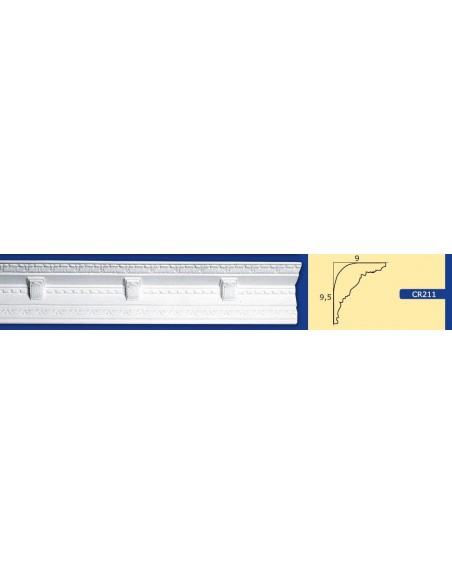 CORNICE DA PARETE PER INTERNI  IN GESSO CERAMICO VERNICIABILE 211 ASTA DA 1,5 MT