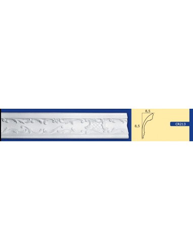 CORNICE DA PARETE PER INTERNI  IN GESSO CERAMICO VERNICIABILE 213 ASTA DA 1,5 MT