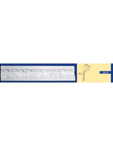 CORNICE DA PARETE PER INTERNI  IN GESSO CERAMICO VERNICIABILE 213 ASTA DA 1,5 MT