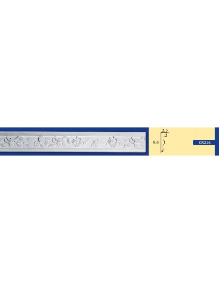 CORNICE DA PARETE PER INTERNI  IN GESSO CERAMICO VERNICIABILE  ART.216 ASTA DA 1,5 MT