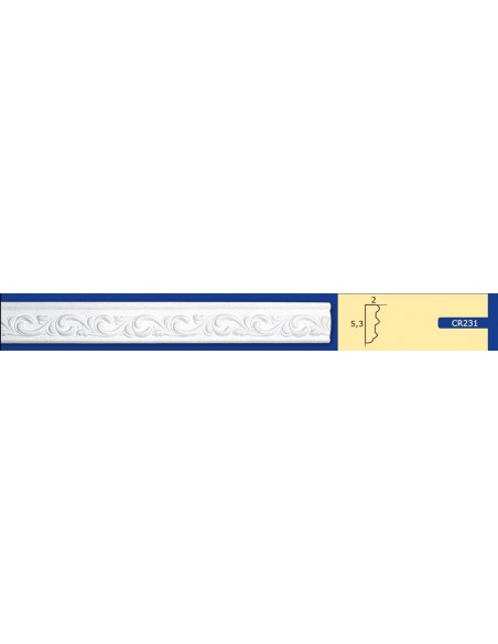 CORNICE DA PARETE PER INTERNI  IN GESSO CERAMICO VERNICIABILE  ART. 231 ASTA DA 1,5 MT