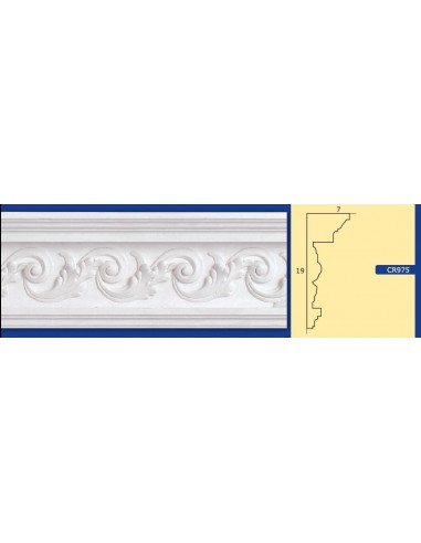 CORNICE DA PARETE PER INTERNI IN GESSO CERAMICO VERNICIABILE ART. 975 ASTA  DA 1,5 MT