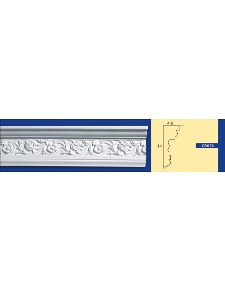 CORNICE DA PARETE PER INTERNI  IN GESSO CERAMICO VERNICIABILE  ART. 674  ASTA DA 1,5 MT