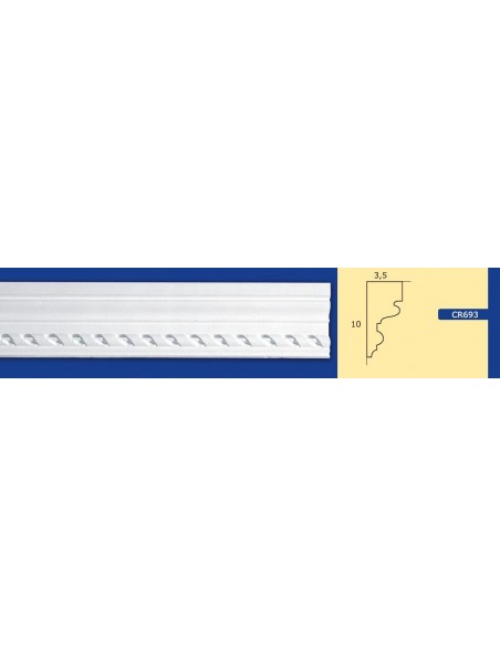 CORNICE DA PARETE PER INTERNI  IN GESSO CERAMICO VERNICIABILE  ART.693  ASTA DA 1,5 MT