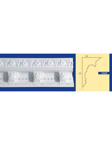 CORNICE DA PARETE PER INTERNI  IN GESSO CERAMICO VERNICIABILE  ART. 698  ASTA DA 1,5 MT