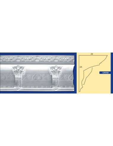 CORNICE DA PARETE PER INTERNI  IN GESSO CERAMICO VERNICIABILE ART.  958  ASTA DA 1,5 MT