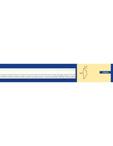 CORNICE DA PARETE PER INTERNI  IN GESSO CERAMICO VERNICIABILE ART. 224  ASTA DA 1,5 MT