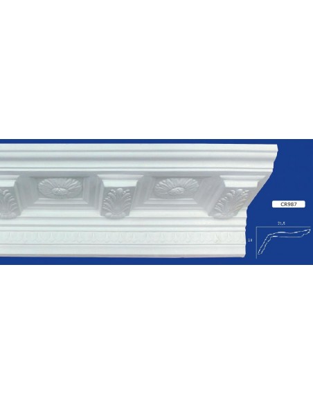 CORNICE DA PARETE PER INTERNI  IN GESSO CERAMICO VERNICIABILE ART.  987  ASTA DA 1,5 MT