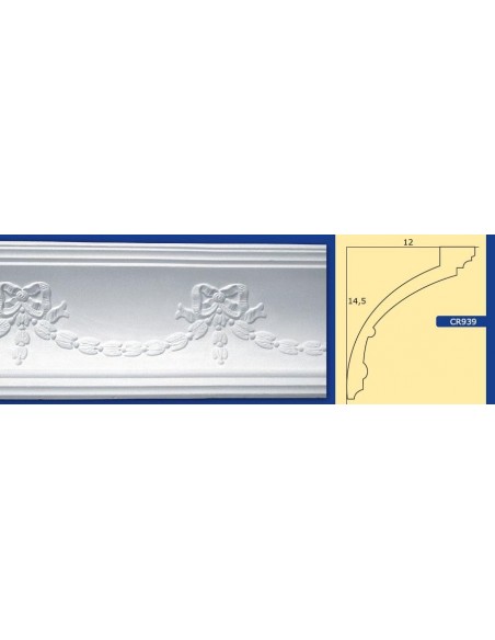CORNICE DA PARETE PER INTERNI  IN GESSO CERAMICO VERNICIABILE ART.  939  ASTA DA 1,5 MT